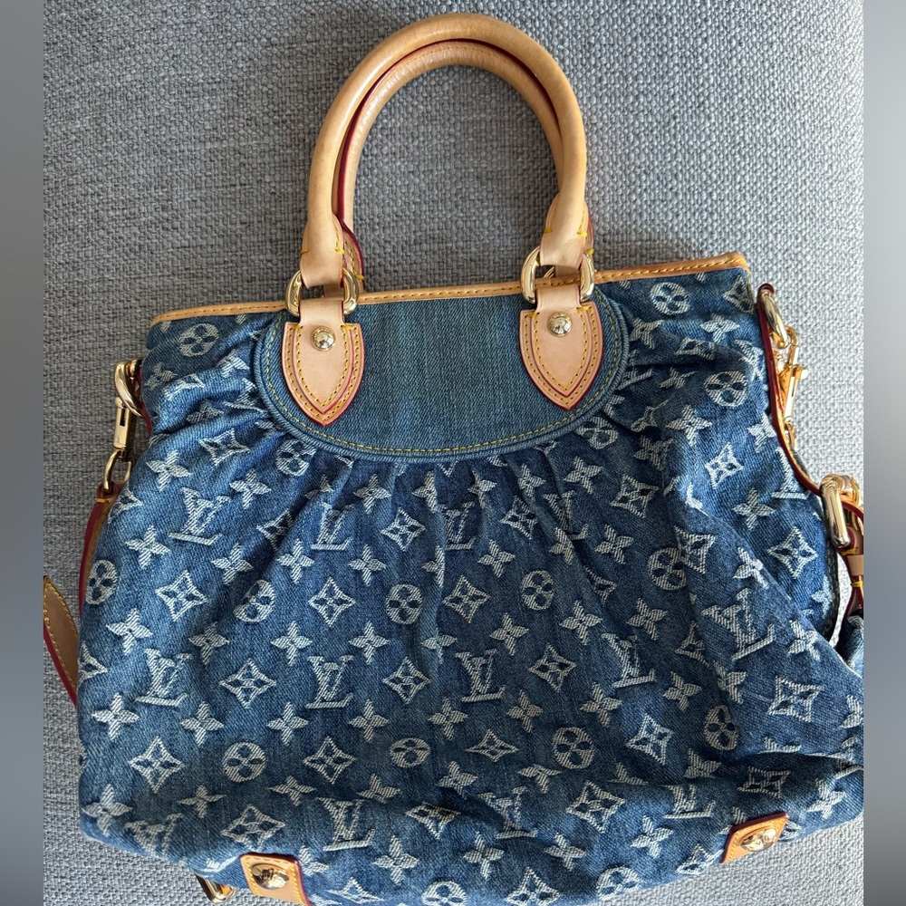 Vintage Louis Vuitton Denim Monogram Crossbody Bag with Tan Accents